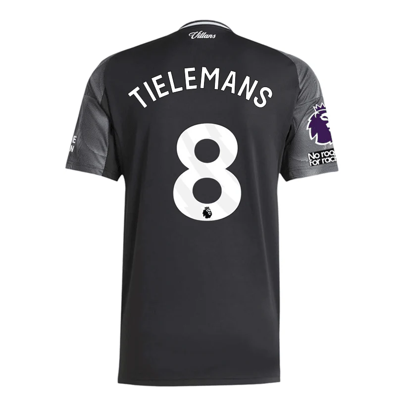 adidas Tielemans Men's Aston Villa 25/26 Away Jersey w/ EPL + NRFR Patches (Black/Global Blue)