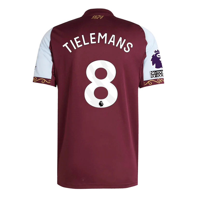adidas Tielemans Men's Aston Villa Home Jersey 25/26 w/ NRFR + EPL Patches (Maroon/Blue)