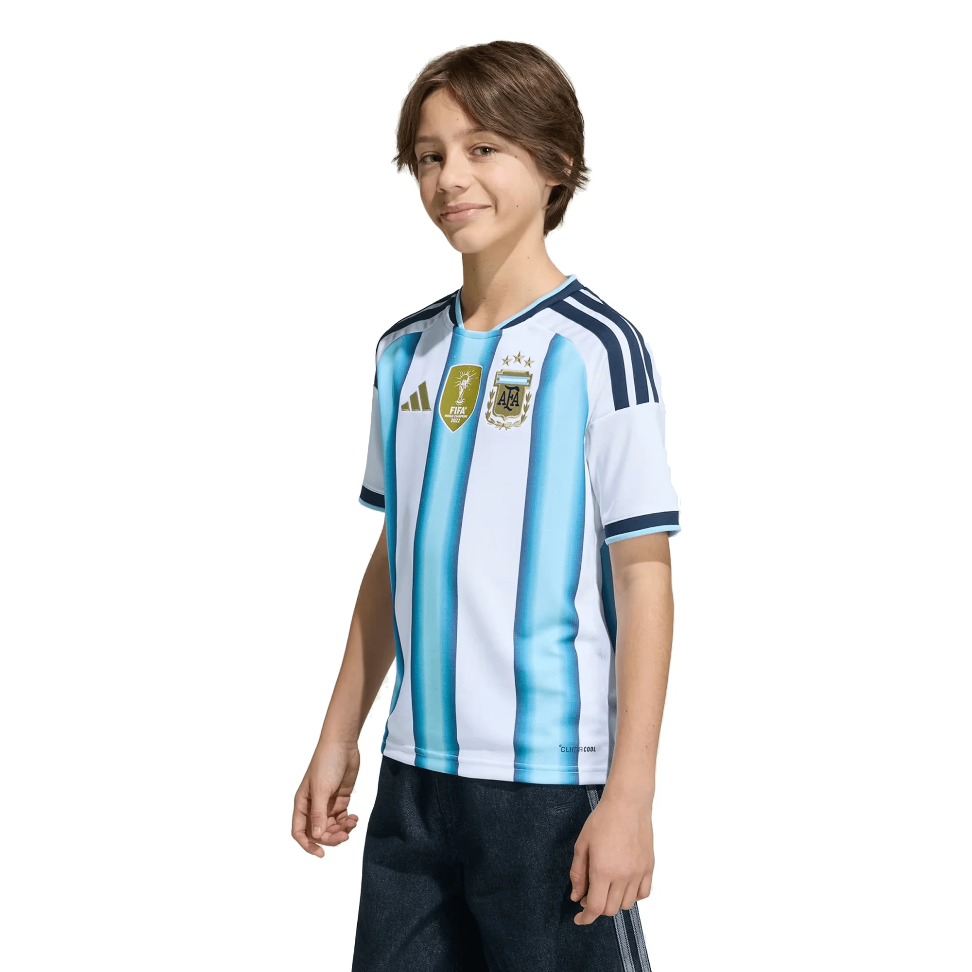 adidas Youth Argentina Home Jersey w/ World Cup Champion Patch 2026 (White/Icey Blue) - Image 3