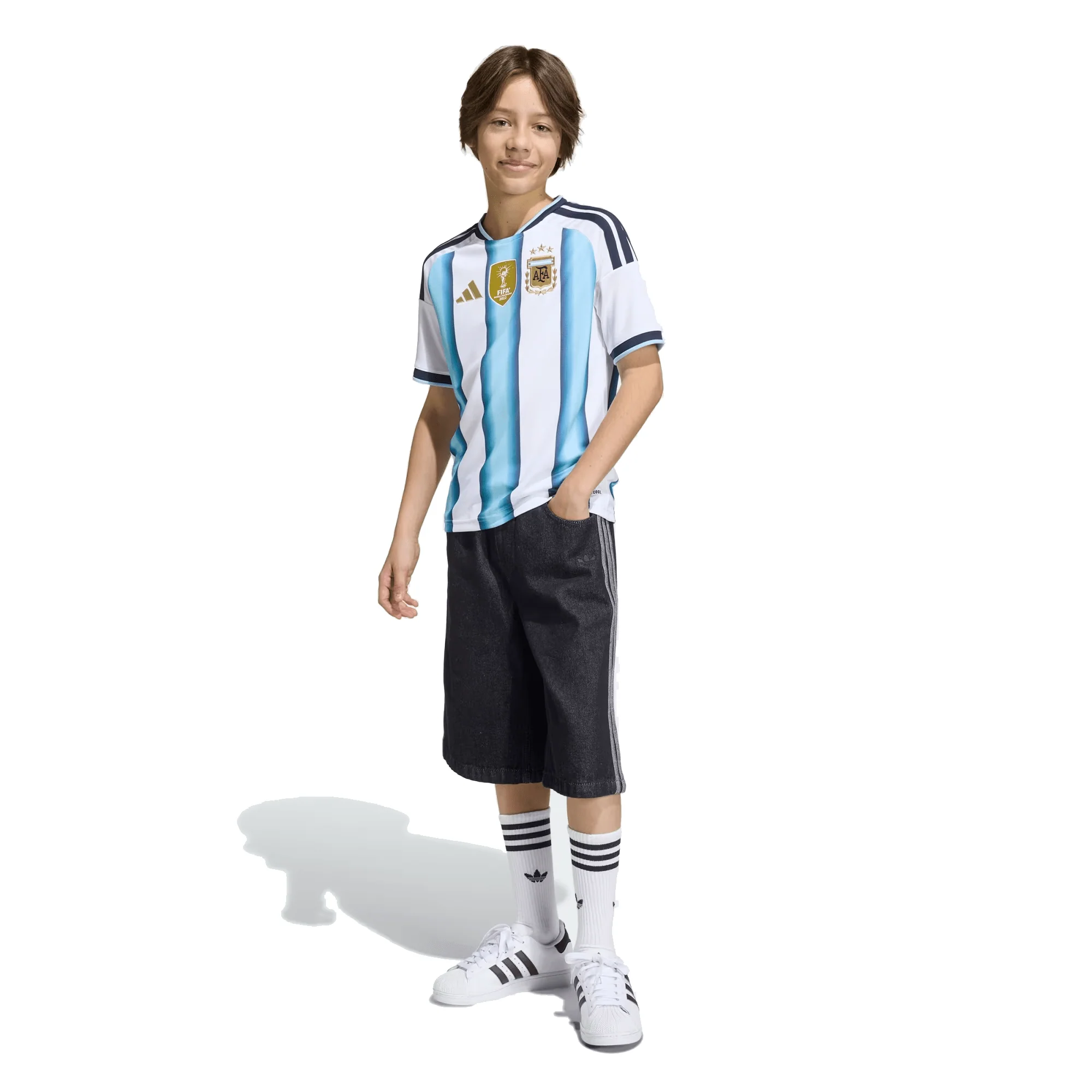 adidas Youth Argentina Home Jersey w/ World Cup Champion Patch 2026 (White/Icey Blue) - Image 5