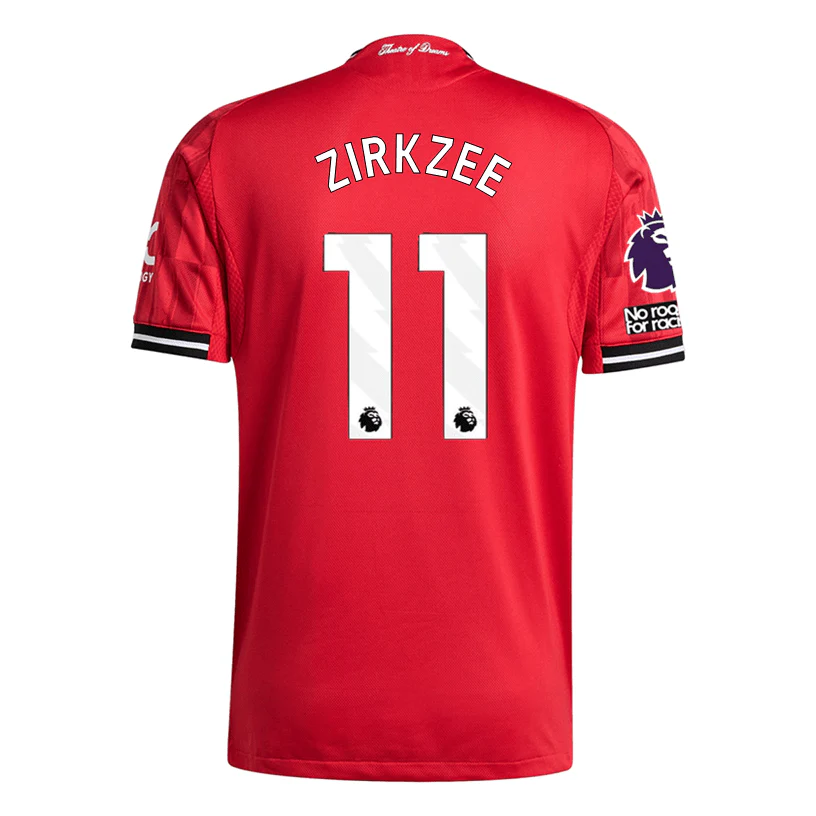 adidas Zirkzee Men's Manchester United Authentic Home Jersey 25/26 w/ NRFR + EPL Patch (Red)