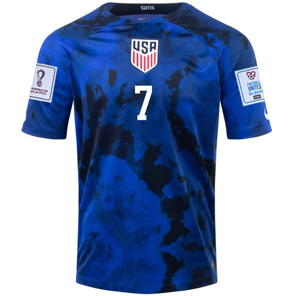 Nike United States Giovanni Reyna Away Jersey 22/23 w/ World Cup 2022 Patches (Bright Blue/White) - Image 2