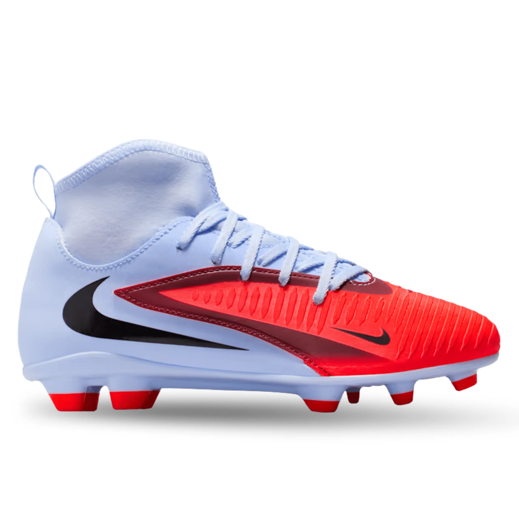 Nike Jr. Phantom 6 High Club Firm Ground/Multi Ground Soccer Cleats (Royal Tint/Bright Crimson) - Image 2
