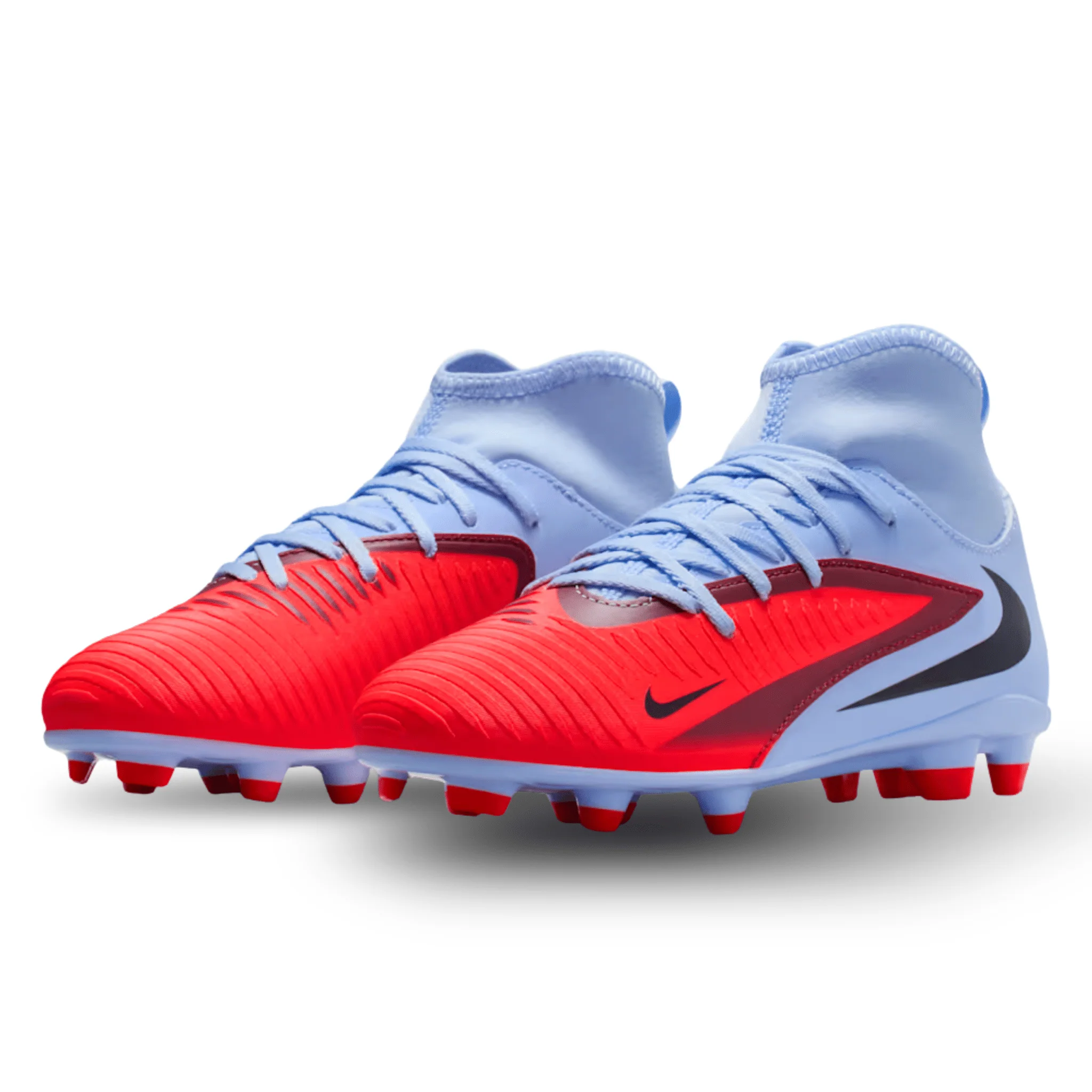 Nike Jr. Phantom 6 High Club Firm Ground/Multi Ground Soccer Cleats (Royal Tint/Bright Crimson) - Image 3