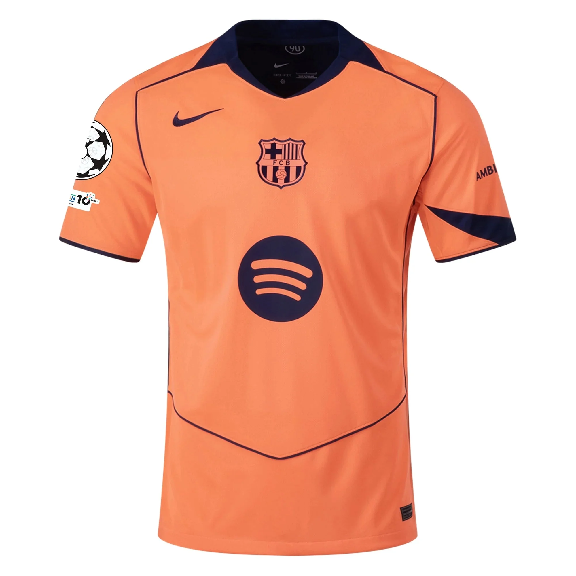 Nike Lewandowski Men's FC Barcelona T90 Third Jersey 25/26 w/ Champions League Patches (Mango/Navy) - Image 2