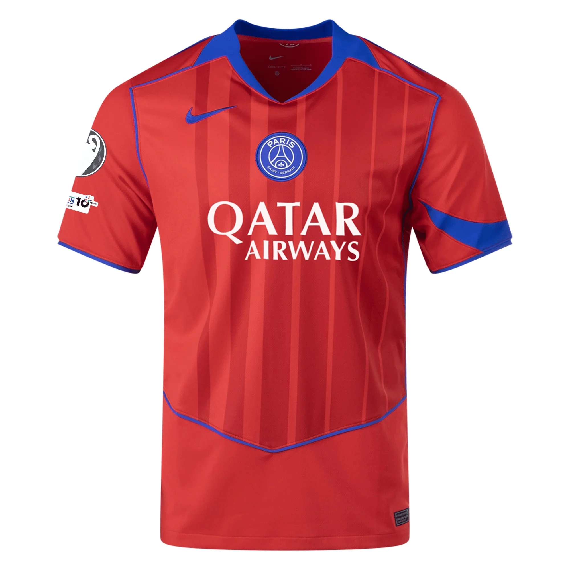 Nike Men's Paris Saint-Germain João Neves T90 Third Jersey w/ Champions League Patches 25/26 (Sport Red/Hyper Royal) - Image 2