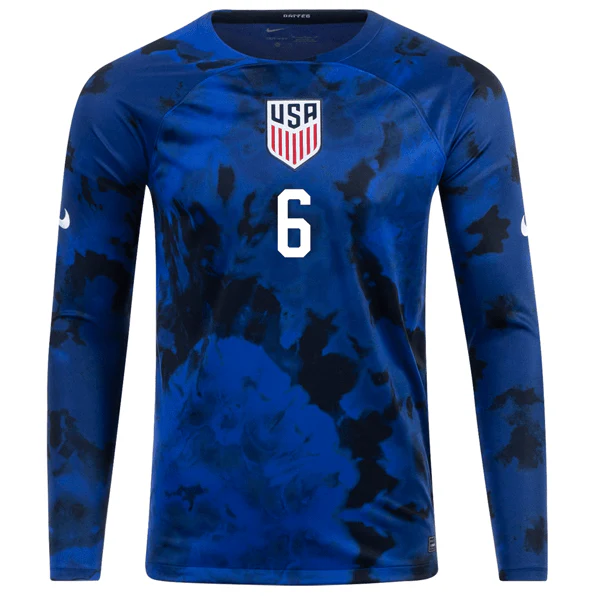 Nike United States Yunus Musah Long Sleeve Away Jersey 22/23 (Bright Blue/White) - Image 2