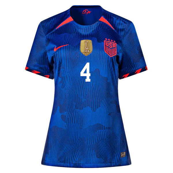 Nike Womens United States Becky Sauerbrunn 4 Star Away Jersey 23/24 w/ 2019 World Cup Champion Patch (Hyper Royal/Loyal Blue) - Image 2
