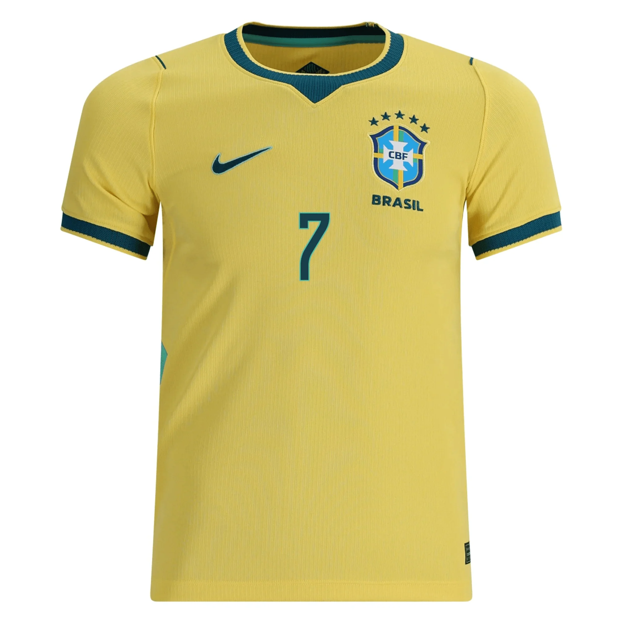 Nike Youth Brazil Vini Jr. Home Stadium Jersey 2026 (Yellow Canary/Teal) - Image 2