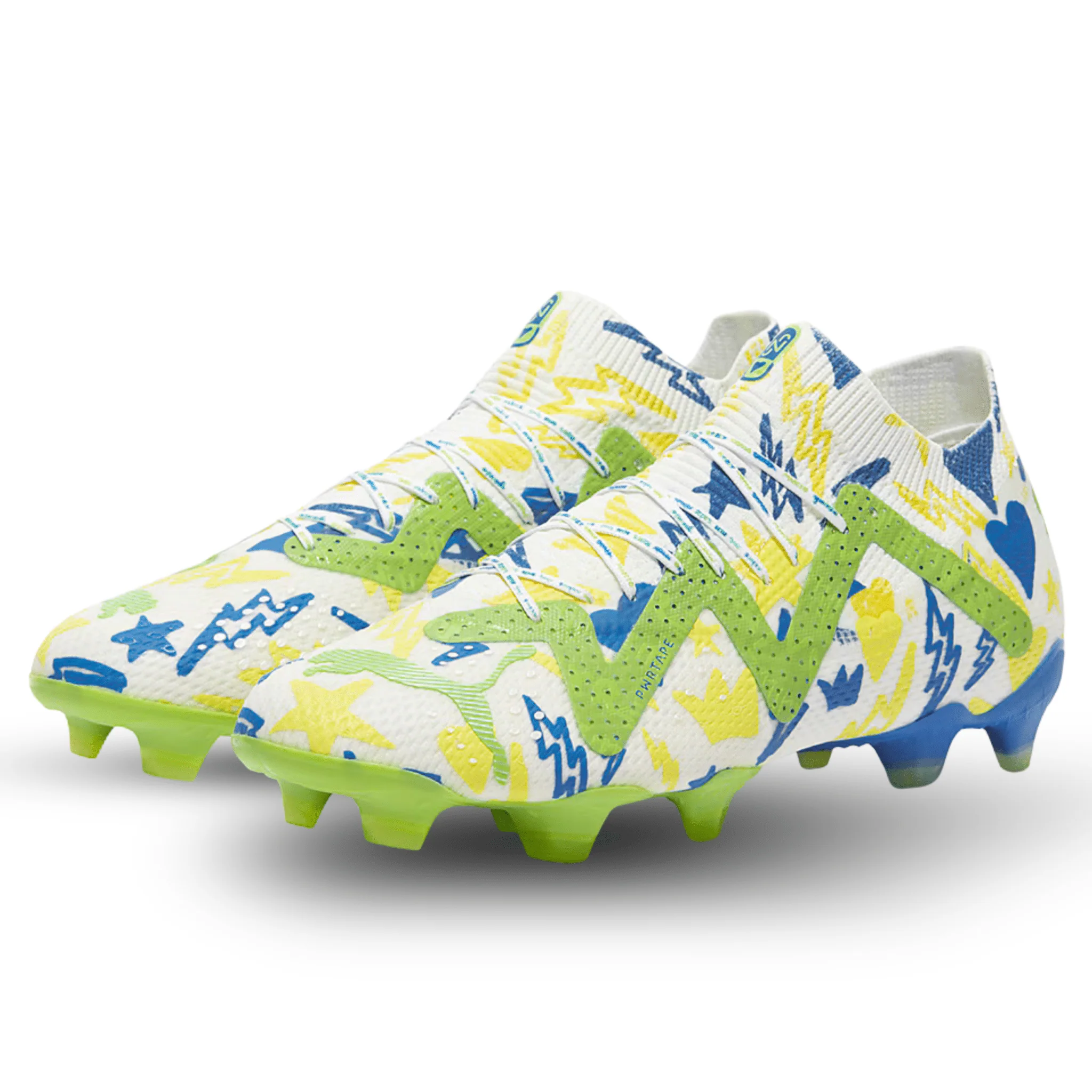 Puma Future Ultimate X Neymar Jr FG/AG Soccer Cleats (Puma White/Racing Blue/Parakeet Green) - Image 3