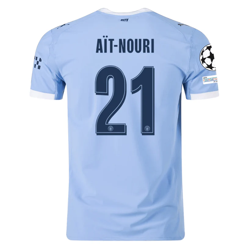 Puma Manchester City Authentic Ait- nouri Home Jersey w/ Champions League Patches 25/26 (Team Light Blue/White)
