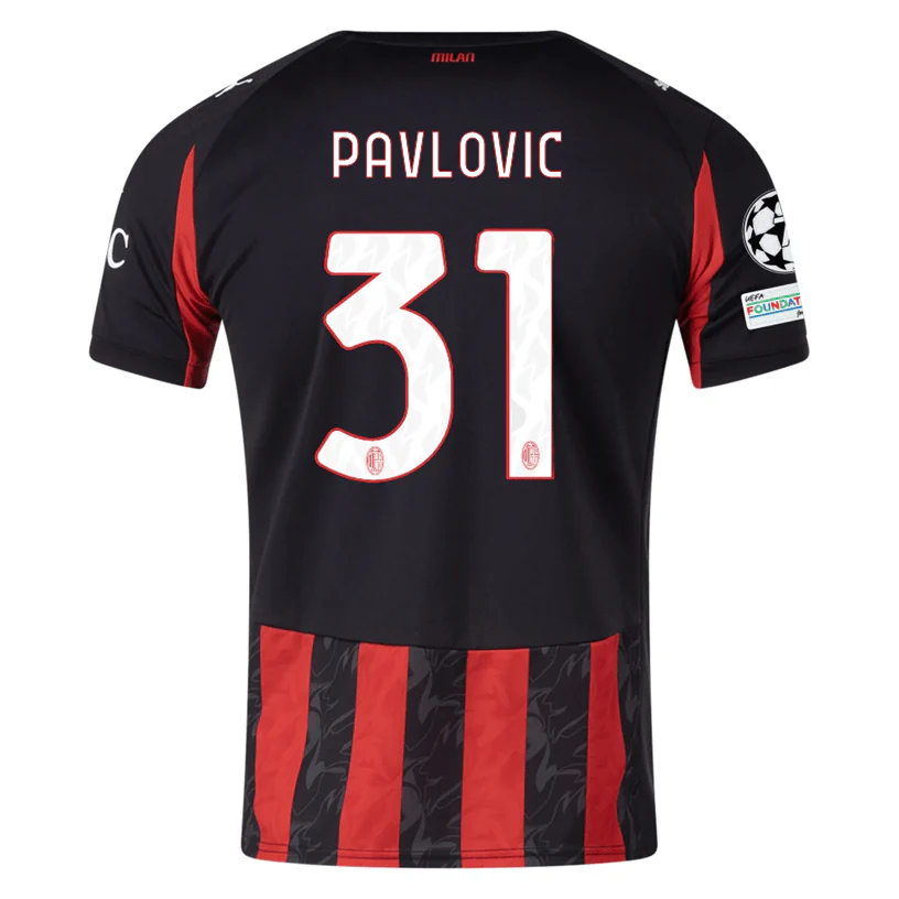 Puma Pavlovic Men's AC Milan Home Jersey w/ Champions League Patches 25/26 (Red/Black)