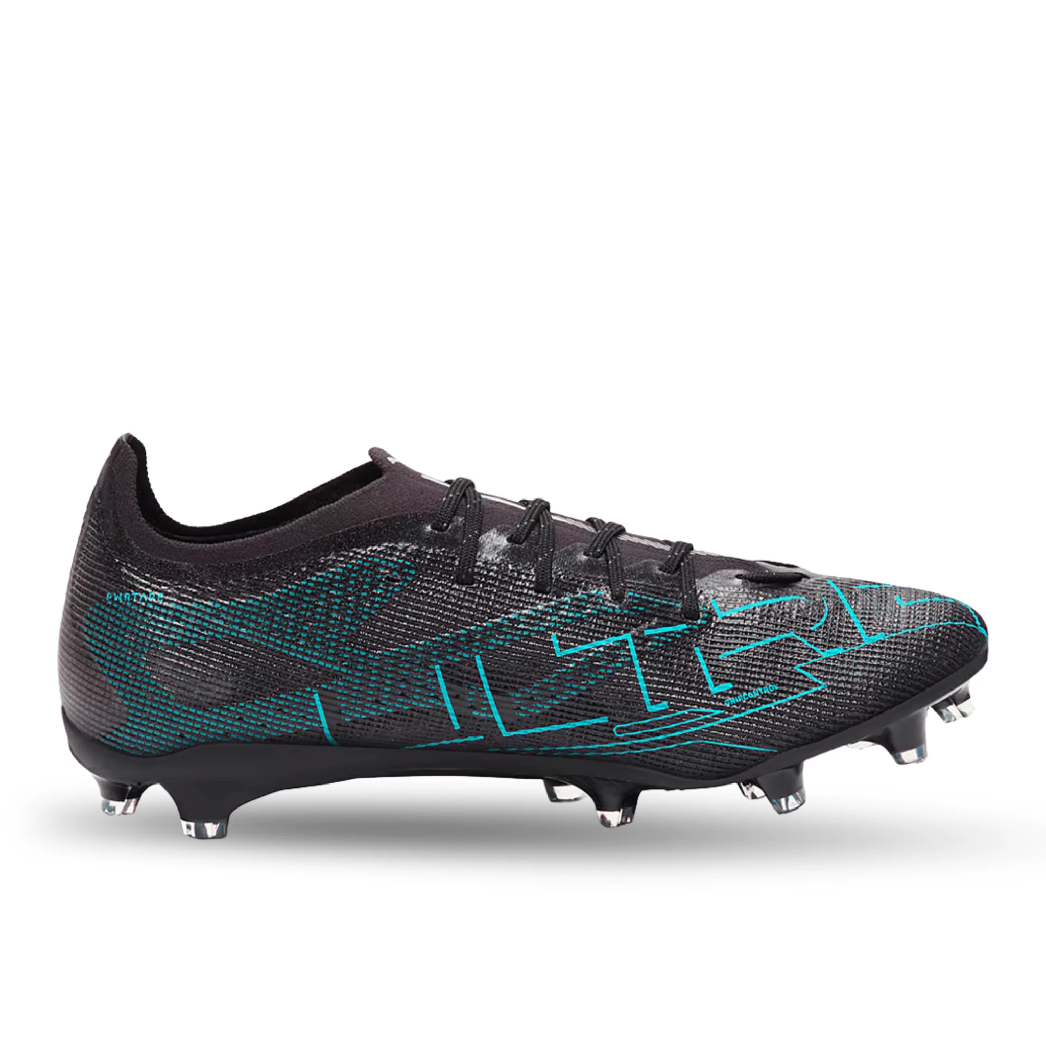 Puma Ultra 5 Pro FG/AG Soccer Cleats (Black/Silver/Bright Aqua) - Image 2