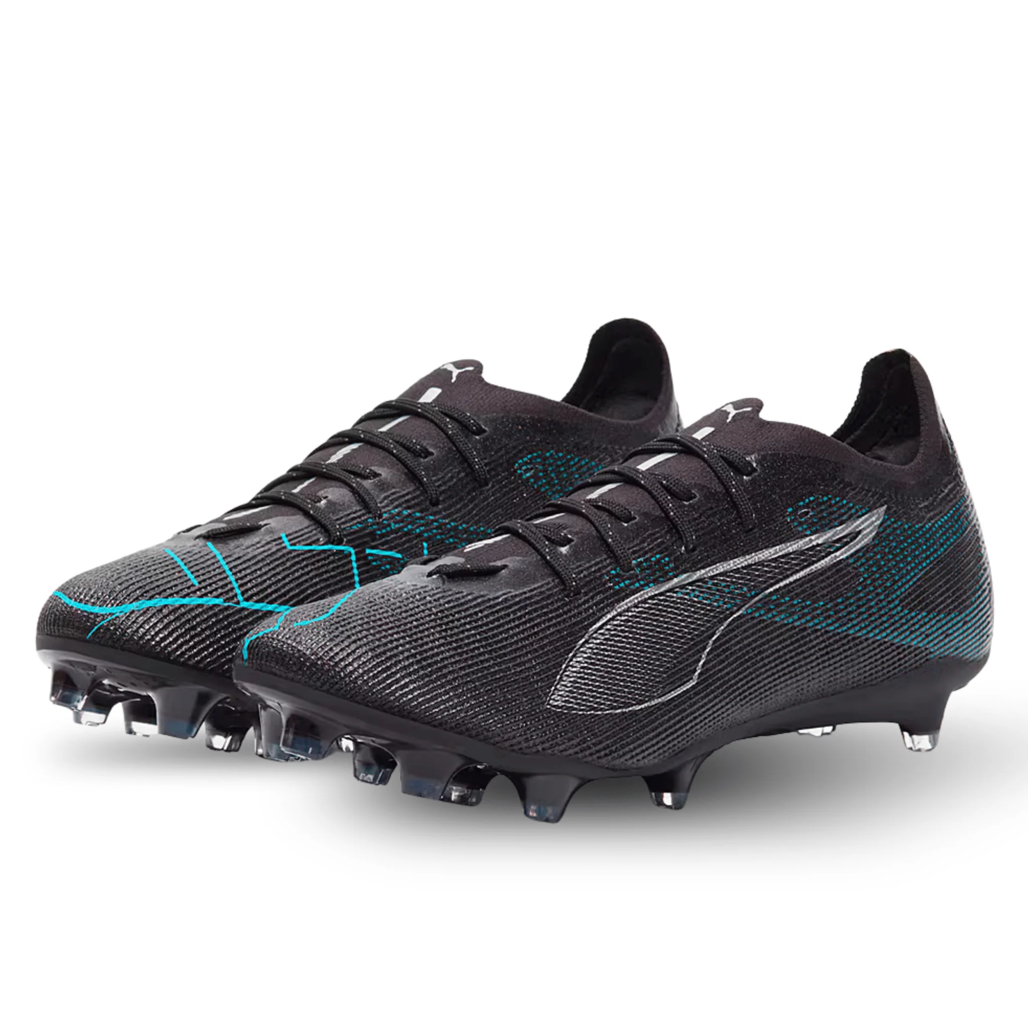Puma Ultra 5 Pro FG/AG Soccer Cleats (Black/Silver/Bright Aqua) - Image 3